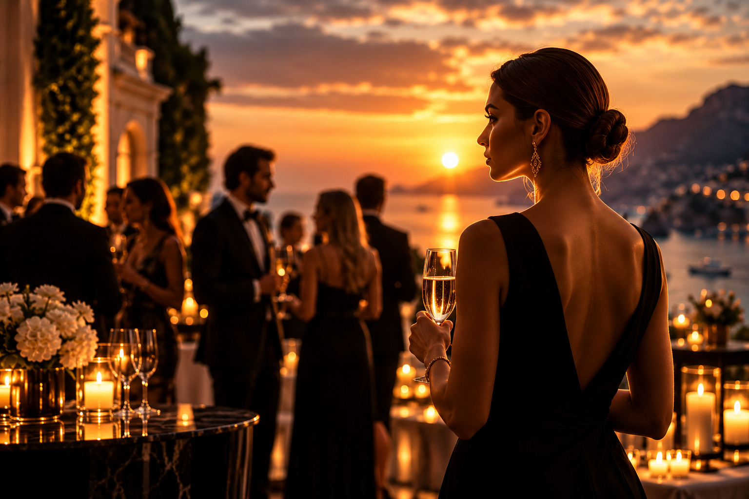 Guests at an elegant evening gathering